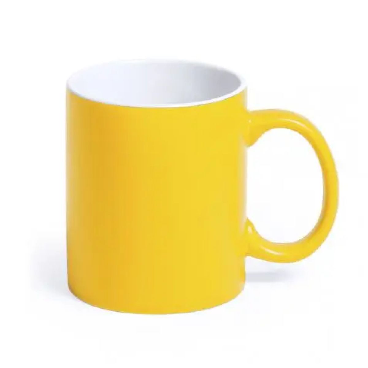 Front view of Mug Lisa 35 cl. with yellow exterior, made of porcelain and suitable for engraving.