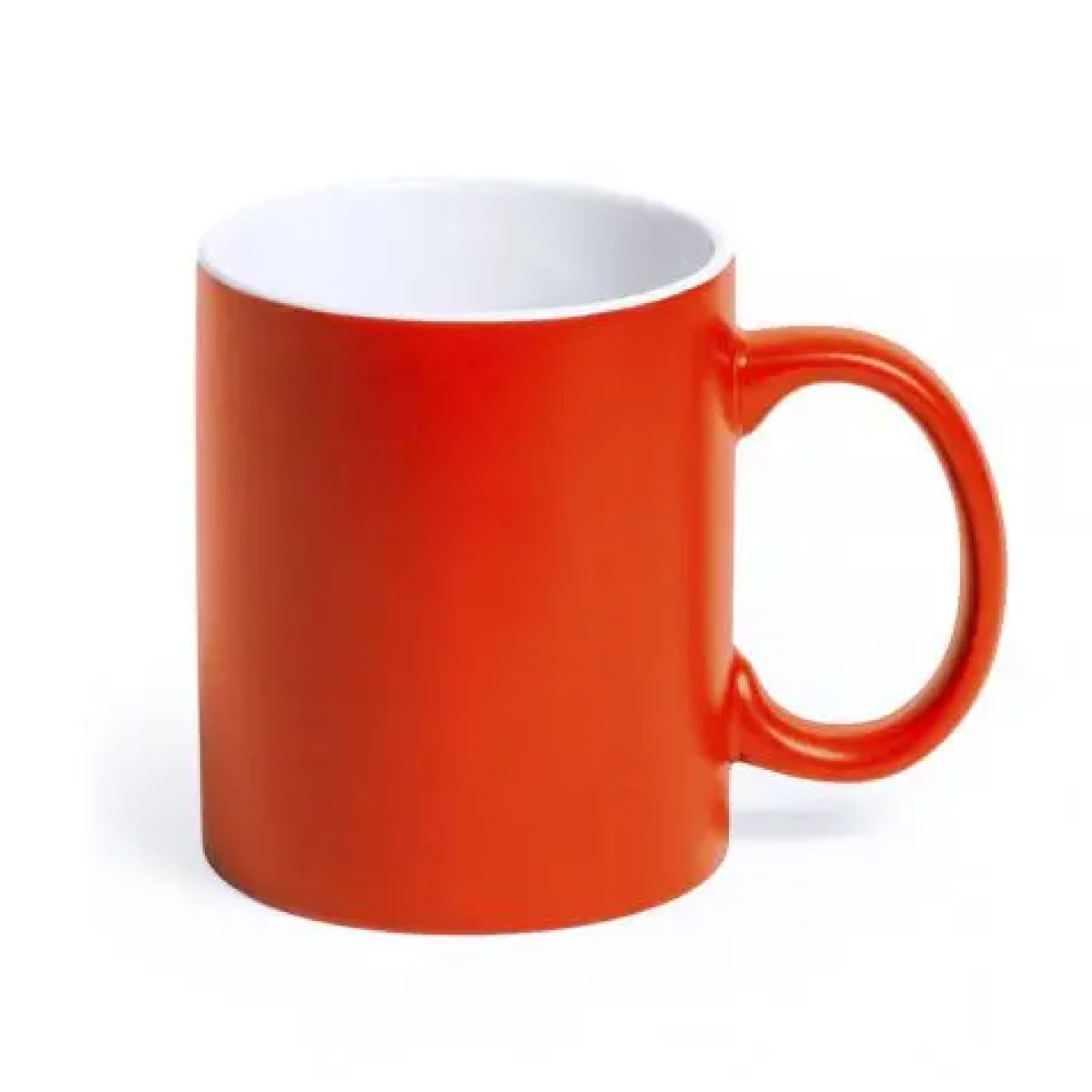 Front view of Mug Lisa 35 cl. with orange exterior, made of porcelain and suitable for engraving.
