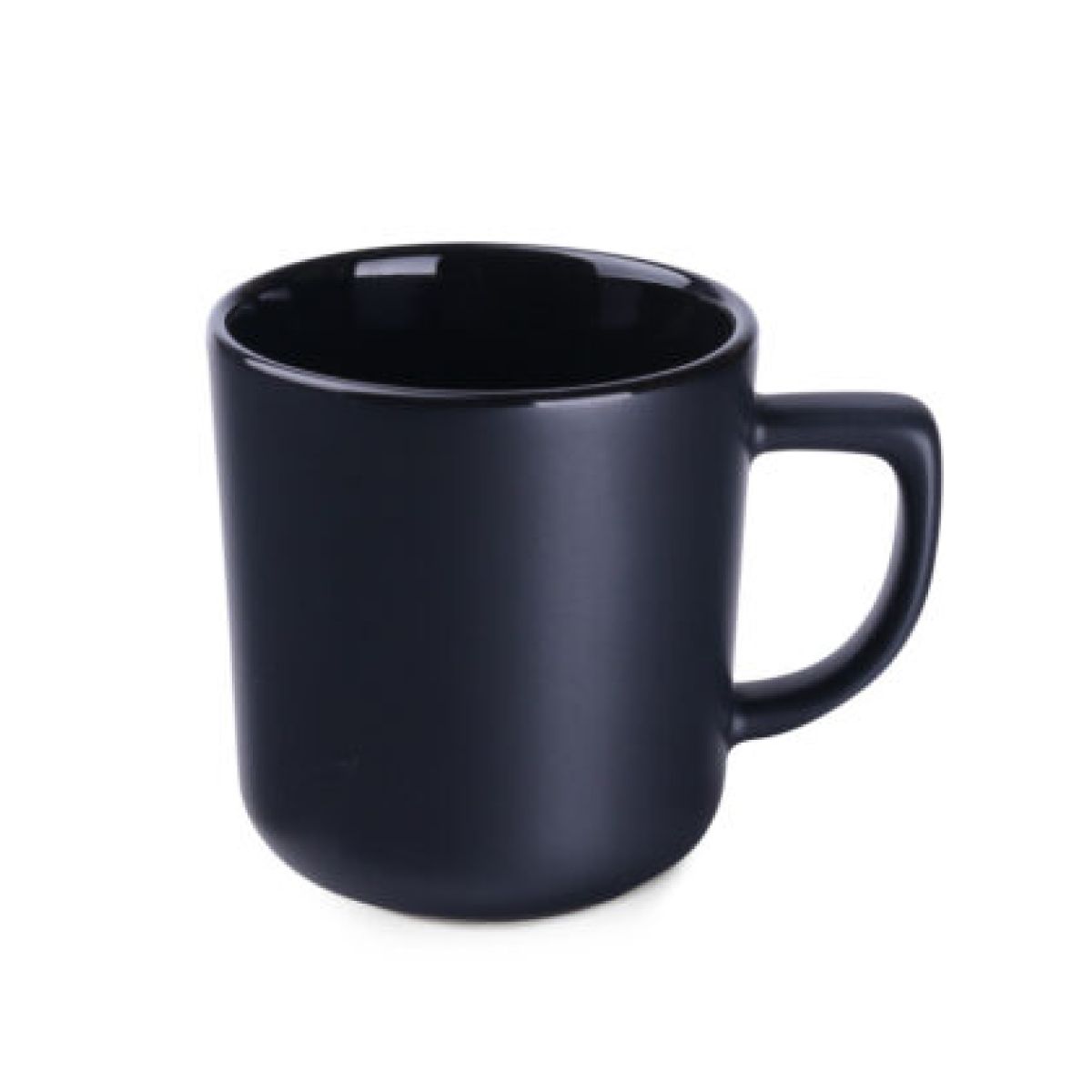 Black ceramic mug Rico Supreme 25 cl in front view, with smooth surface and straight wall.