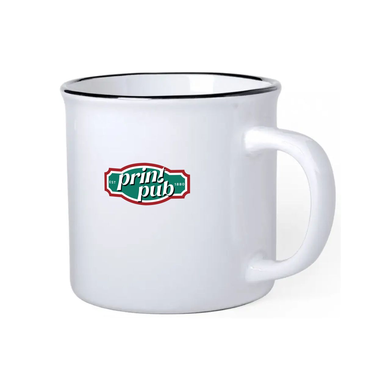 Mug Sinora 30 cl. porcelain printed with multicoloured PrintPub logo on the front view.