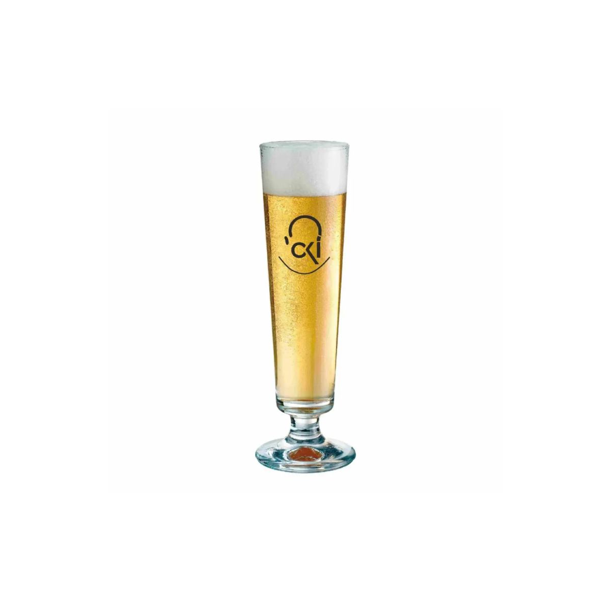 Munster Tulpe 30 cl tapmaat glas gevuld met bier, productfoto op witte achtergrond