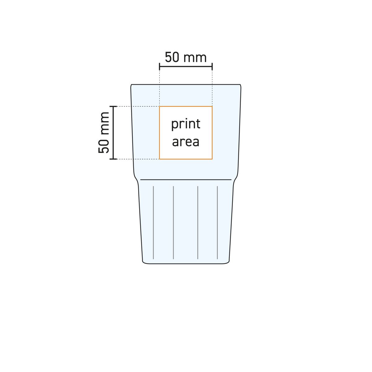 Technical working drawing of Next Longdrink Stacking Glass 28.4 cl with marked printing area.