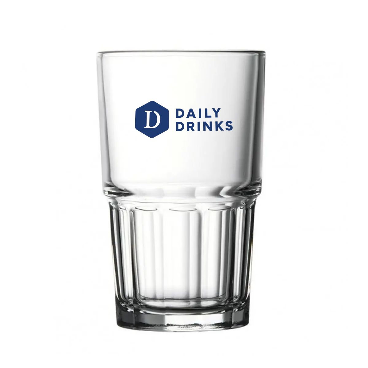 Transparent Next Longdrink Stack 28.4 cl. with single-colour DailyDrinks logo on the front.