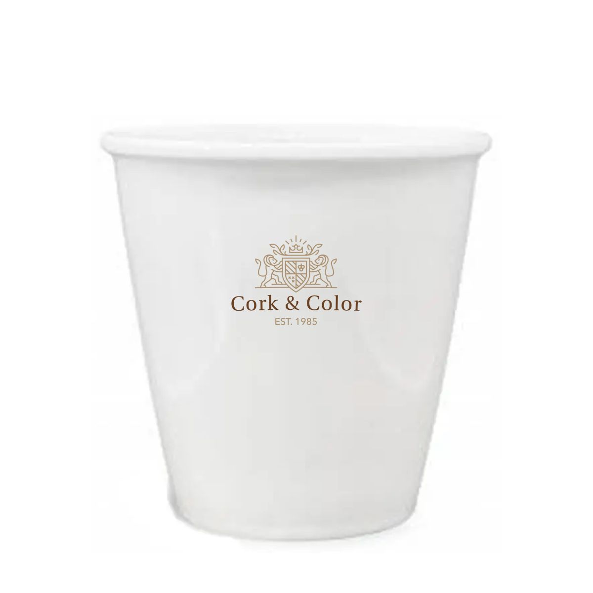 Paper cup porcelain 35 cl. printed with multicoloured CorkColor logo visible on the front.