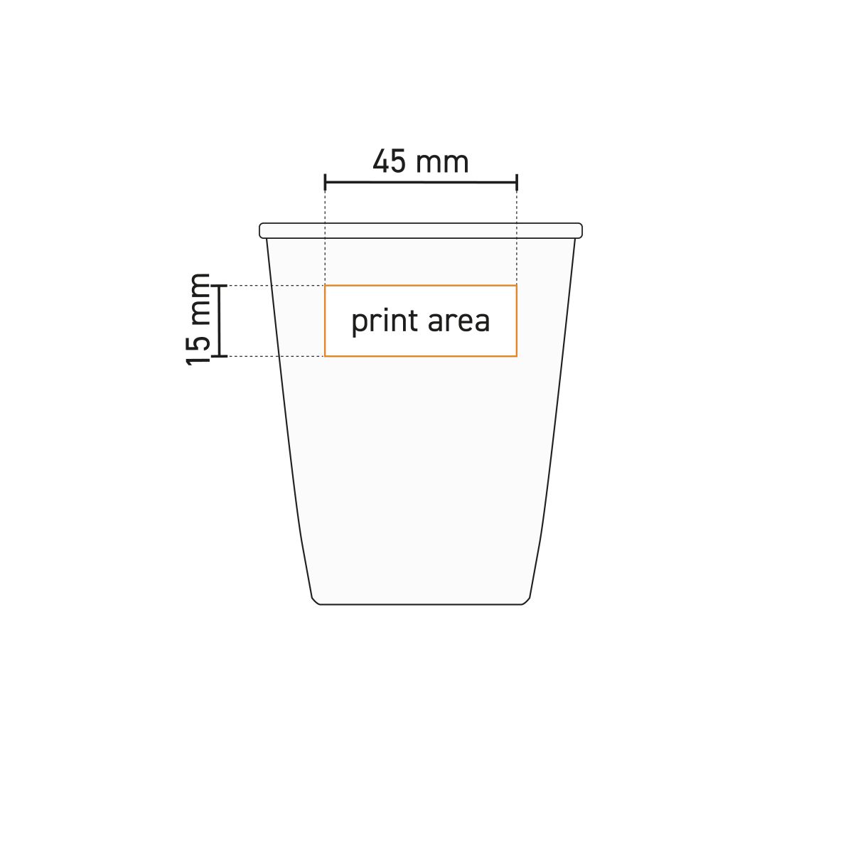 Technical working drawing indicating printing area on paper cup porcelain 6 cl.