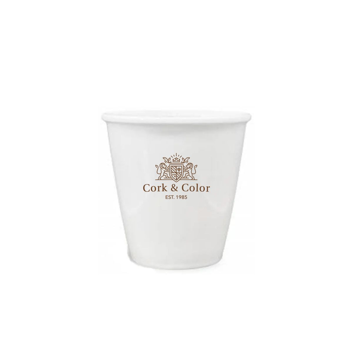 Paper cup porcelain 6 cl. with single-colour CorkColor logo prominently displayed on front.
