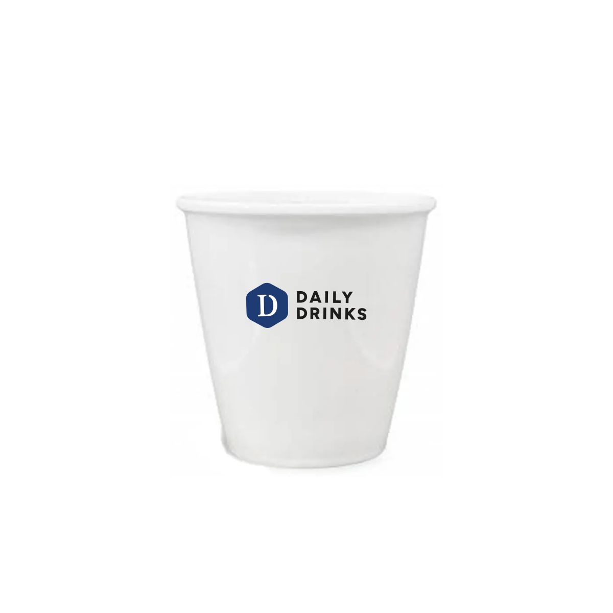 Papercup porcelain 6 cl. with multi-coloured DailyDrinks logo centred on the front.