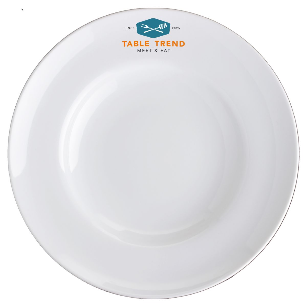 Porseleinen pastabord Isabelle 29 cm met meerkleurig TableTrend-logo op het vooraanzicht.