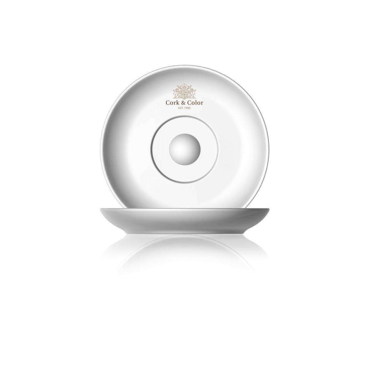 Pura Espresso Dish 11 cm glass, with a multicoloured CorkColor logo on the top