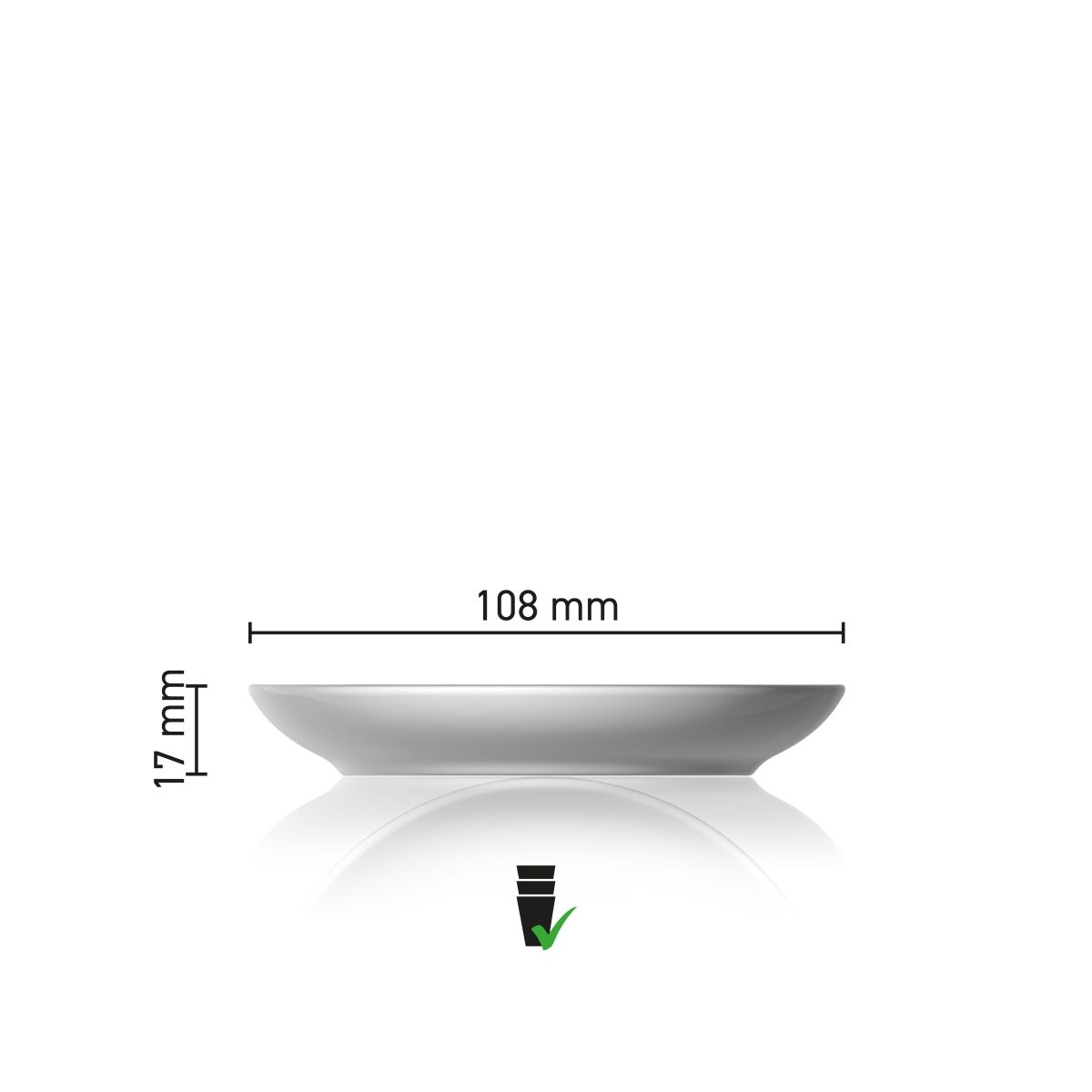Dimensions of the Pura Espresso Dish 11 cm showing diameter and height in an infographic
