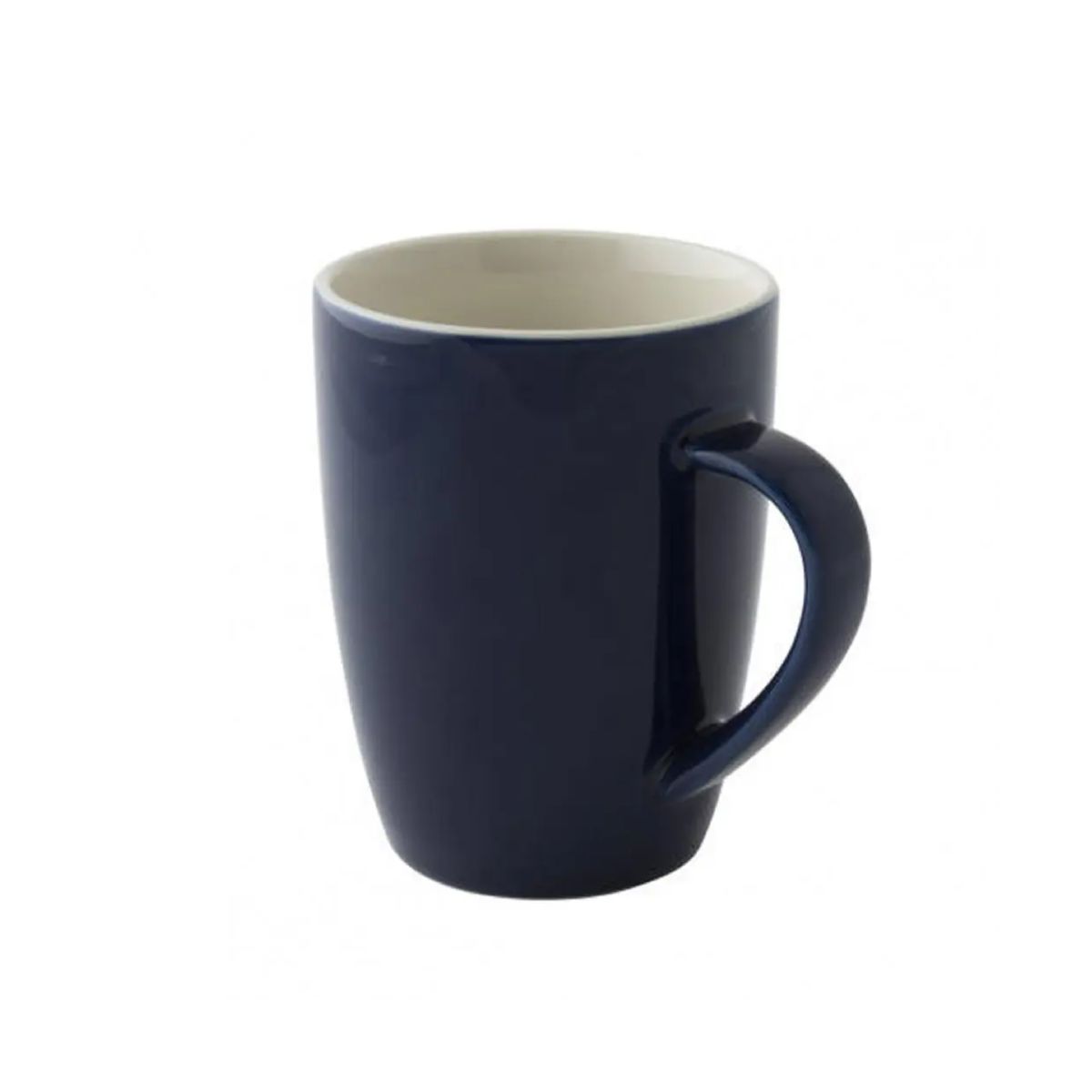 Robusta mug 18 cl. porcelain in front view, smooth blue surface and straight cylindrical shape.