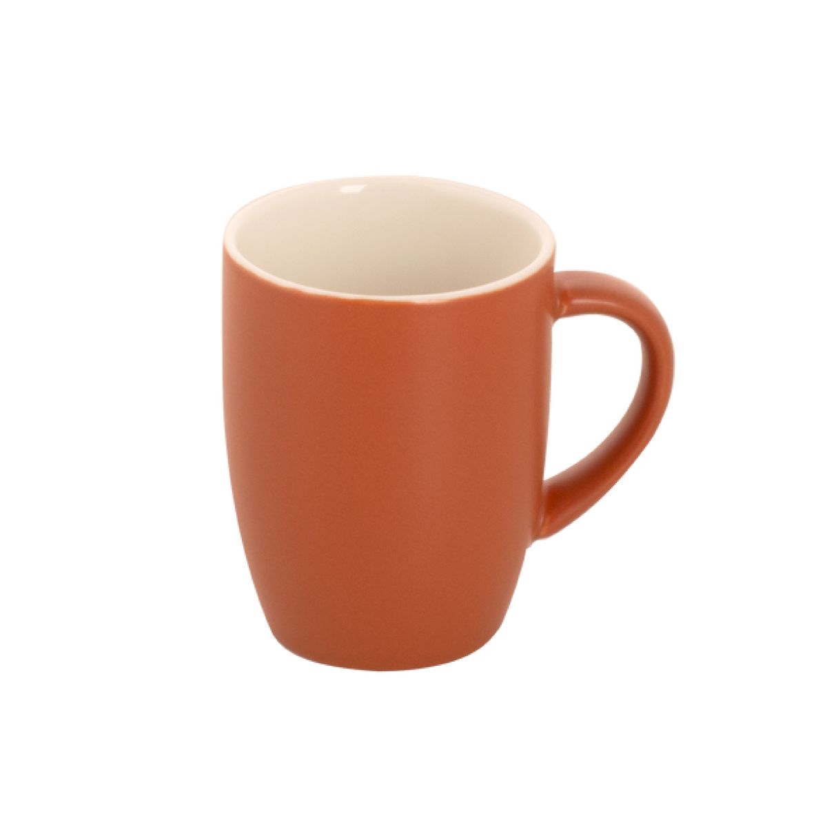 Robusta mug 18 cl. porcelain in front view, smooth matt brown surface and straight cylindrical shape.