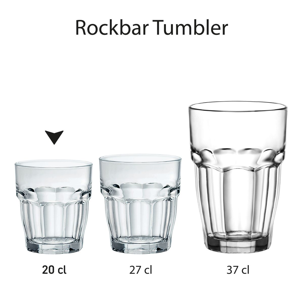 Series of Rockbar Tumbler glasses in different compositions, shown side by side for comparison.