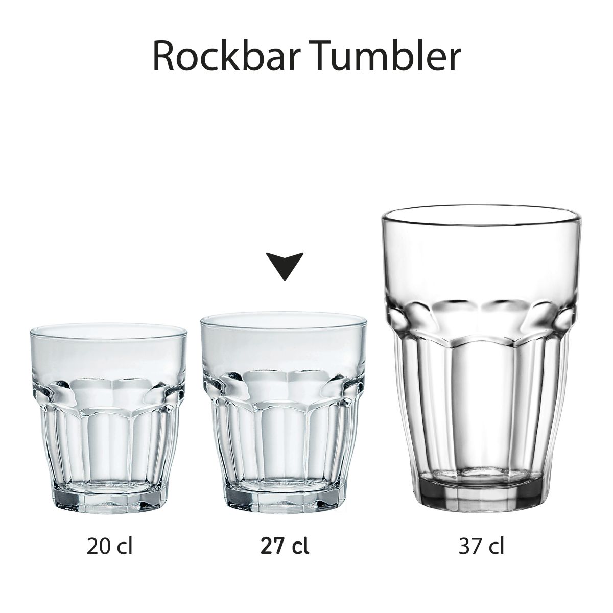 Multiple Rockbar Tumbler glasses pictured together as a product series.