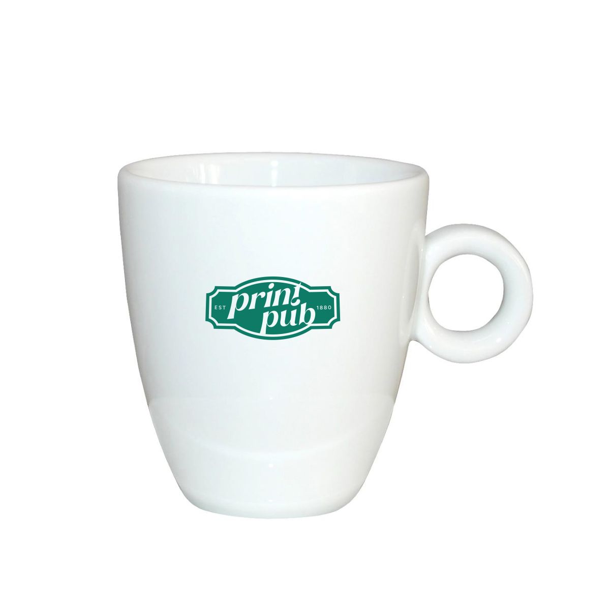 Porcelain Rondo mug 19 cl. with single-colour PrintPub logo printed on the front.