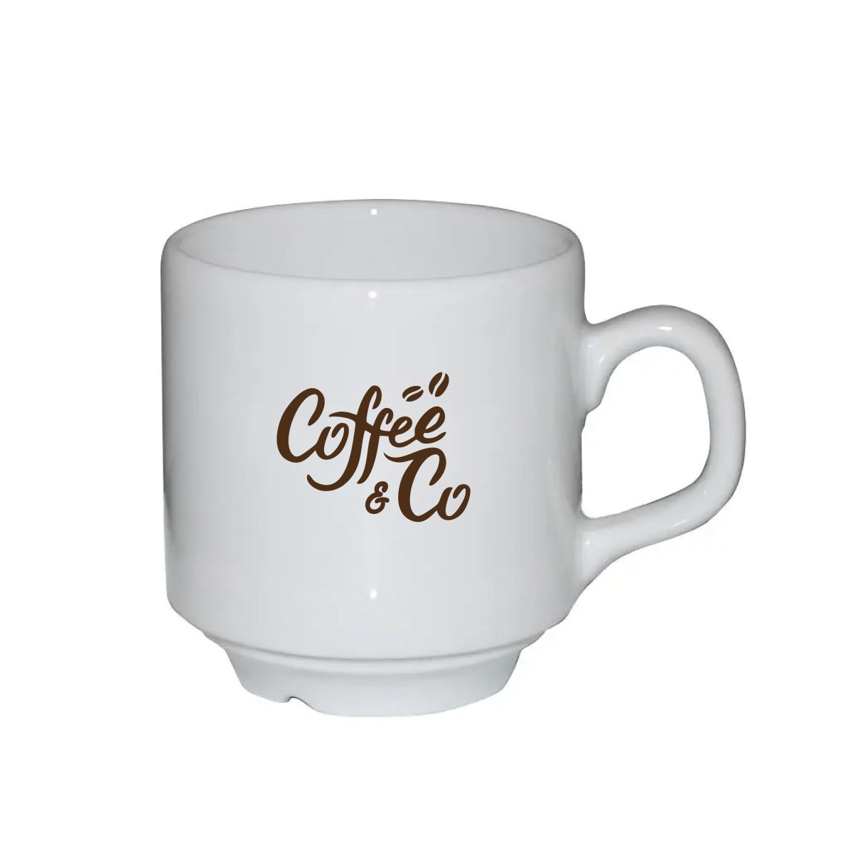 Sara Coffee Cup white 14 cl. with black CoffeeCo logo printed in one colour on the front.
