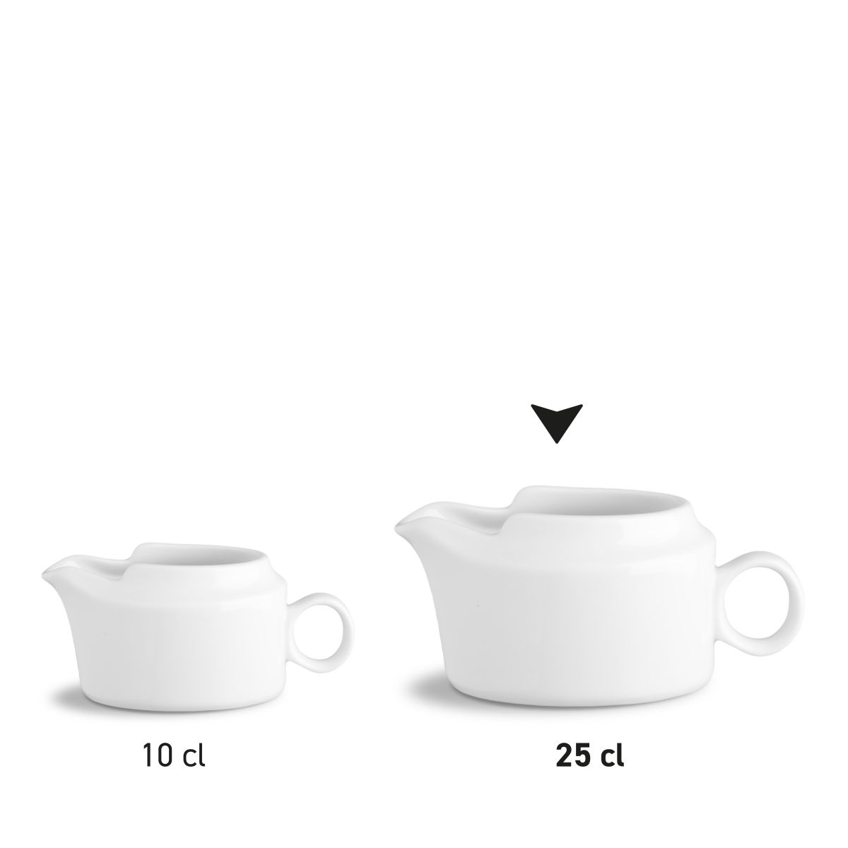 Series of equal porcelain sauce bowls 10 and 25 cl, overview arranged in series.