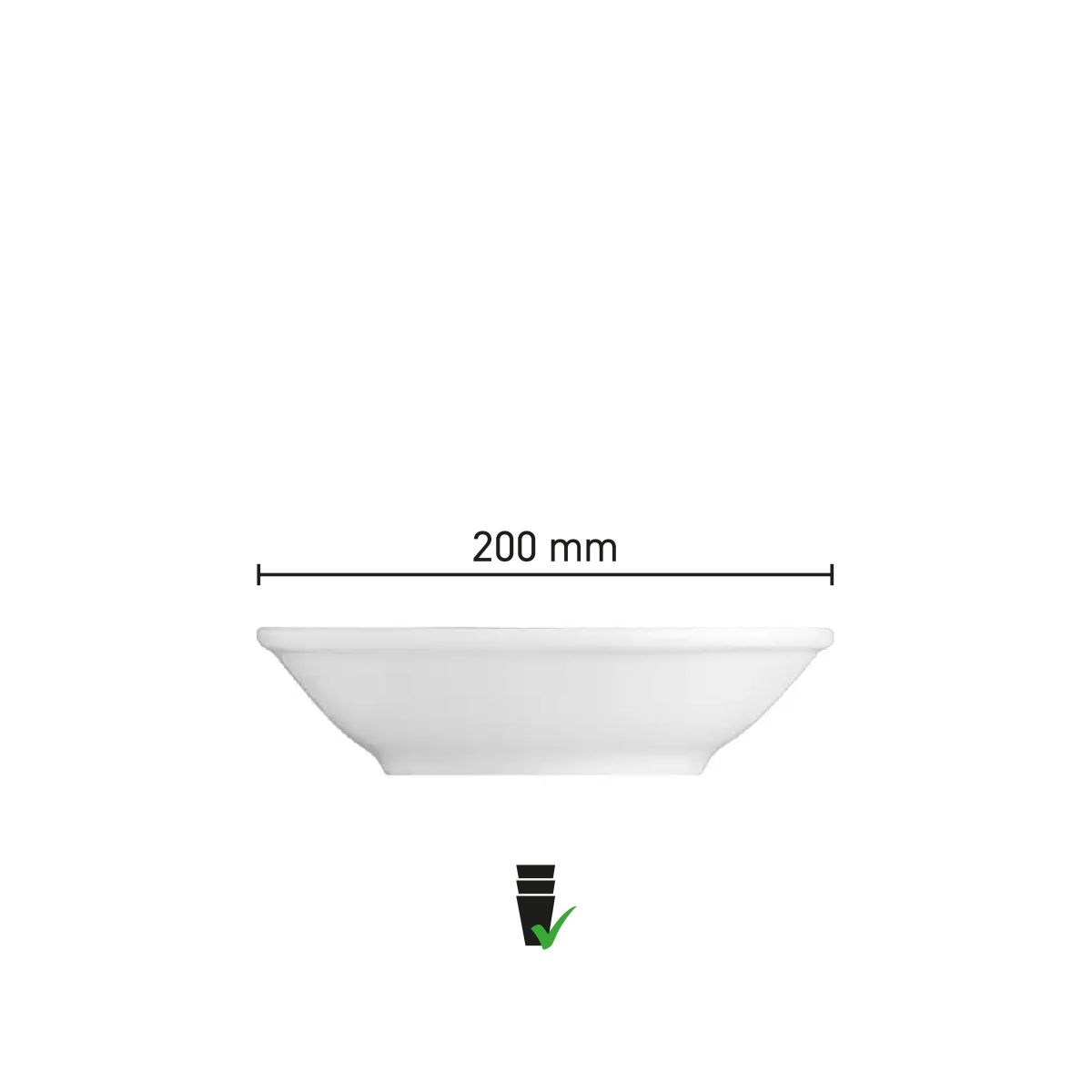Infographic overview of the Princip 20 cm porcelain bowl with clear measurements and proportions.