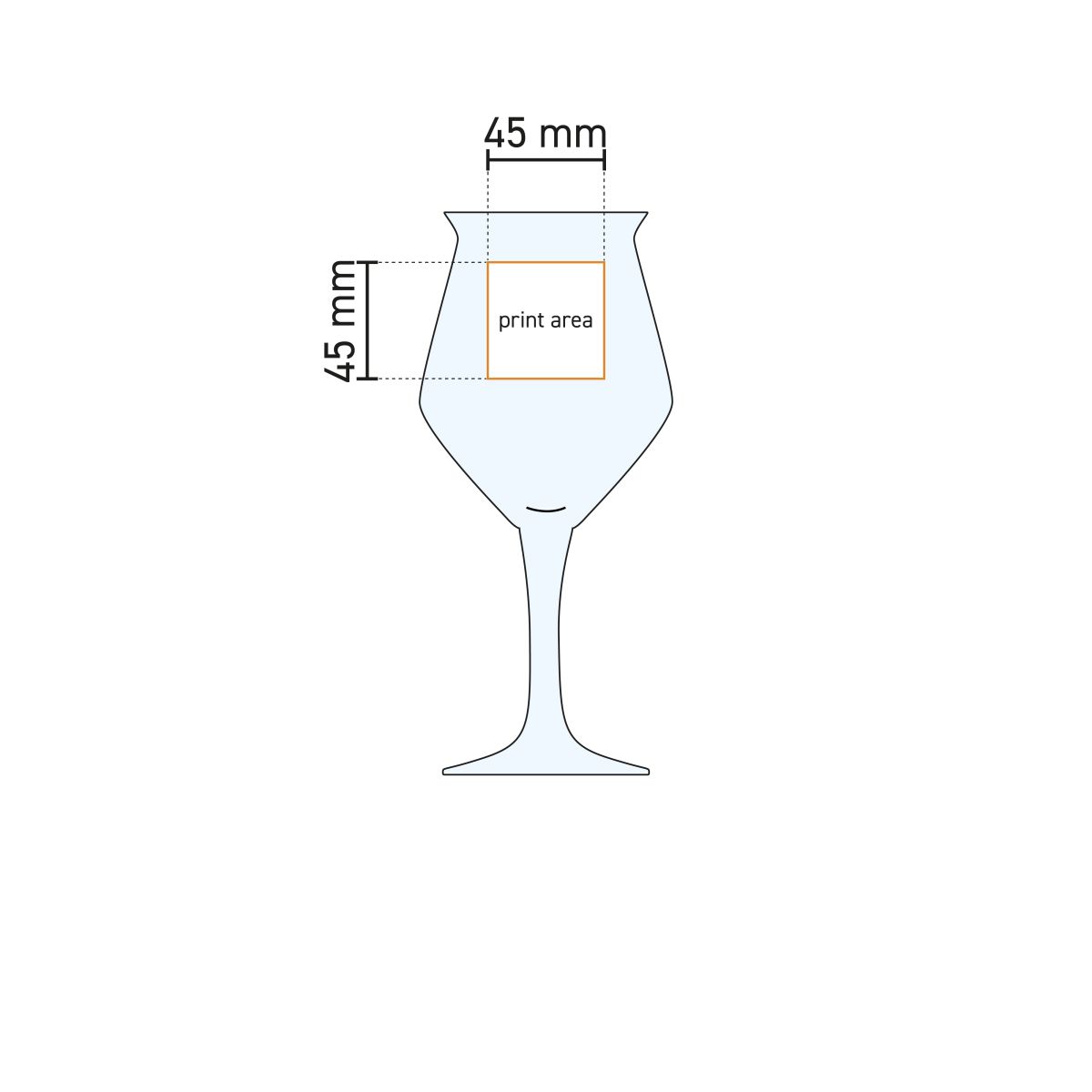 Technical working drawing of the Sommelier Kelch 20 cl tap size glass with pressure area indicator