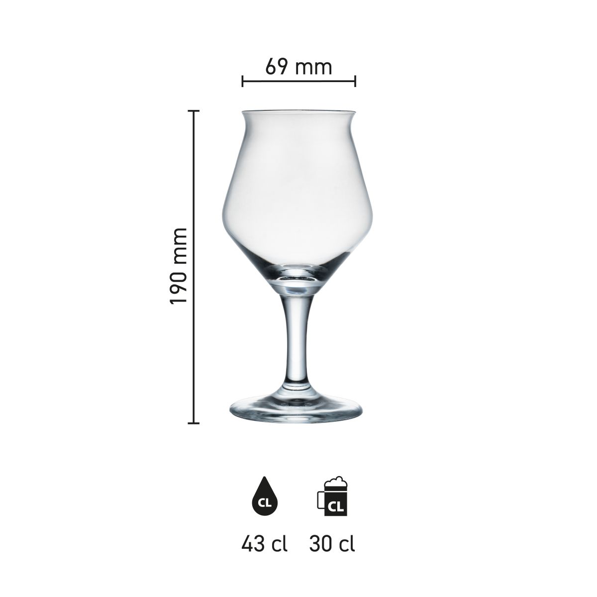 Dimensions of the Ritzenhoff Sommelier Goblet 30 cl serving glass, showing height, diameter and capacity in an infographic