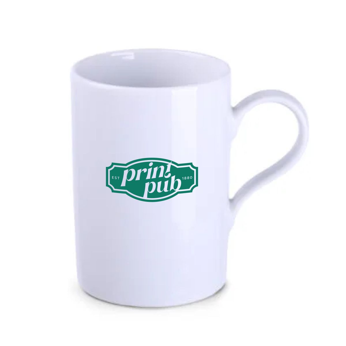 Porcelain mug Tango 29 cl. with green PrintPub logo on front, print in one colour.