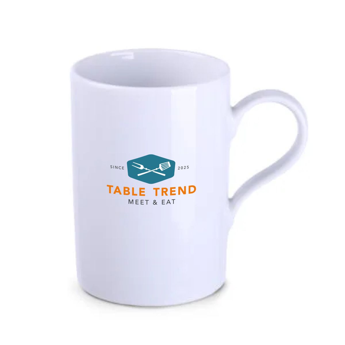 Tango mug of 29 cl. porcelain with multi-coloured TableTrend logo on the front view.