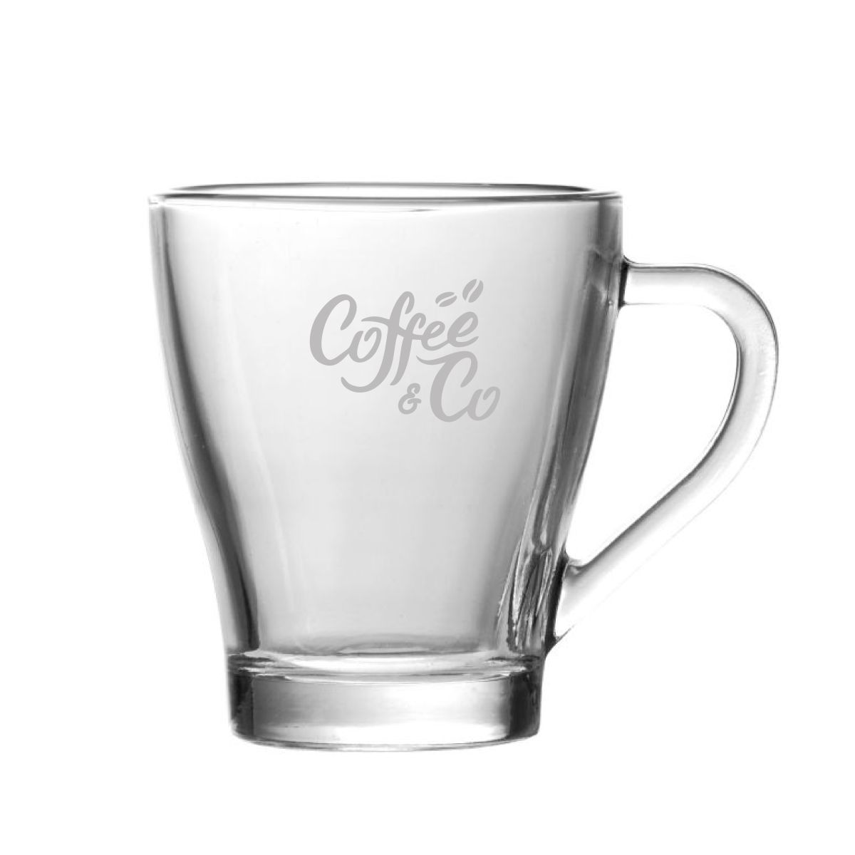 Dom tea glass 27 cl. with the CoffeeCo logo engraved on the front