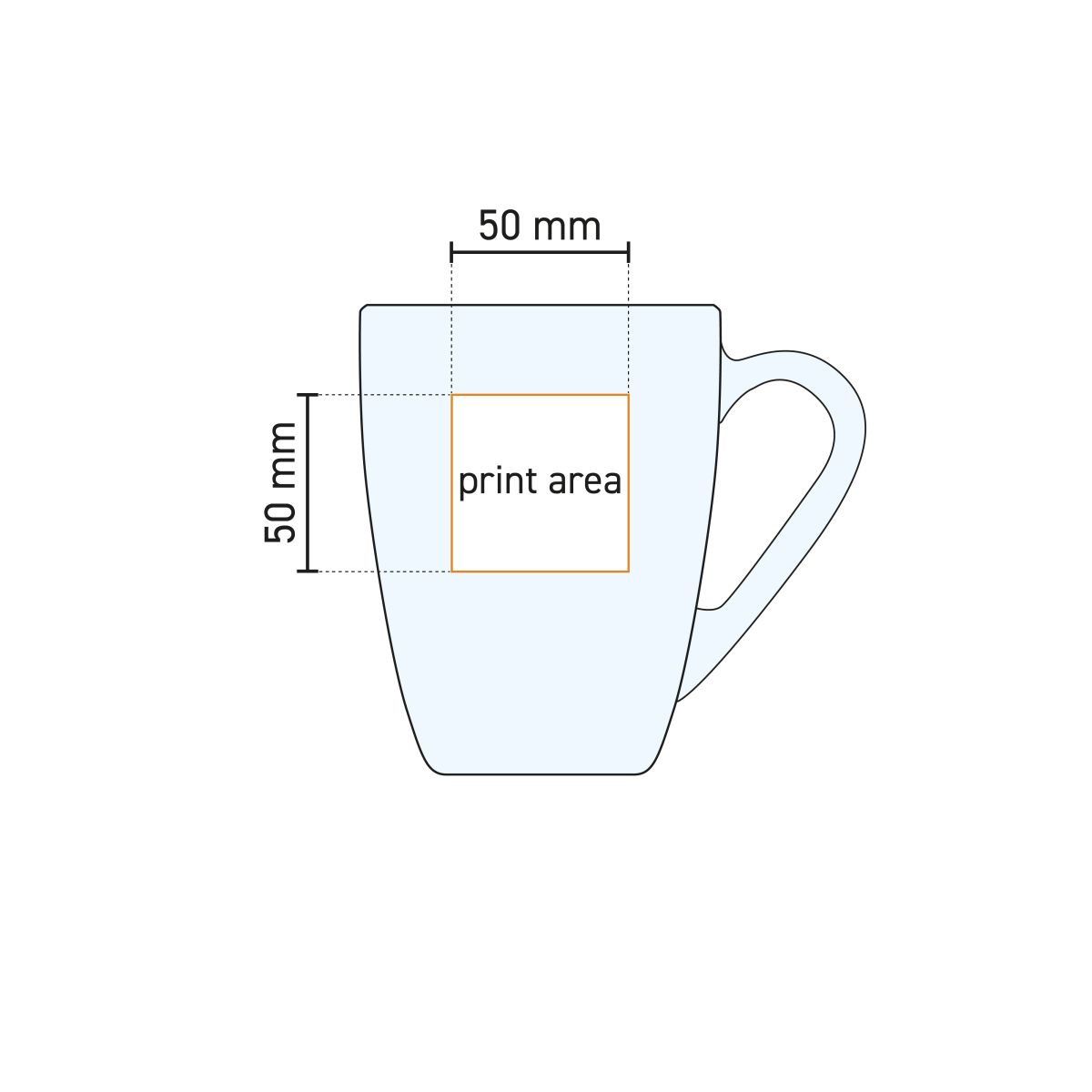Technical working drawing shows the available engraving area on the Iconic 32 cl. engraving tea glass.