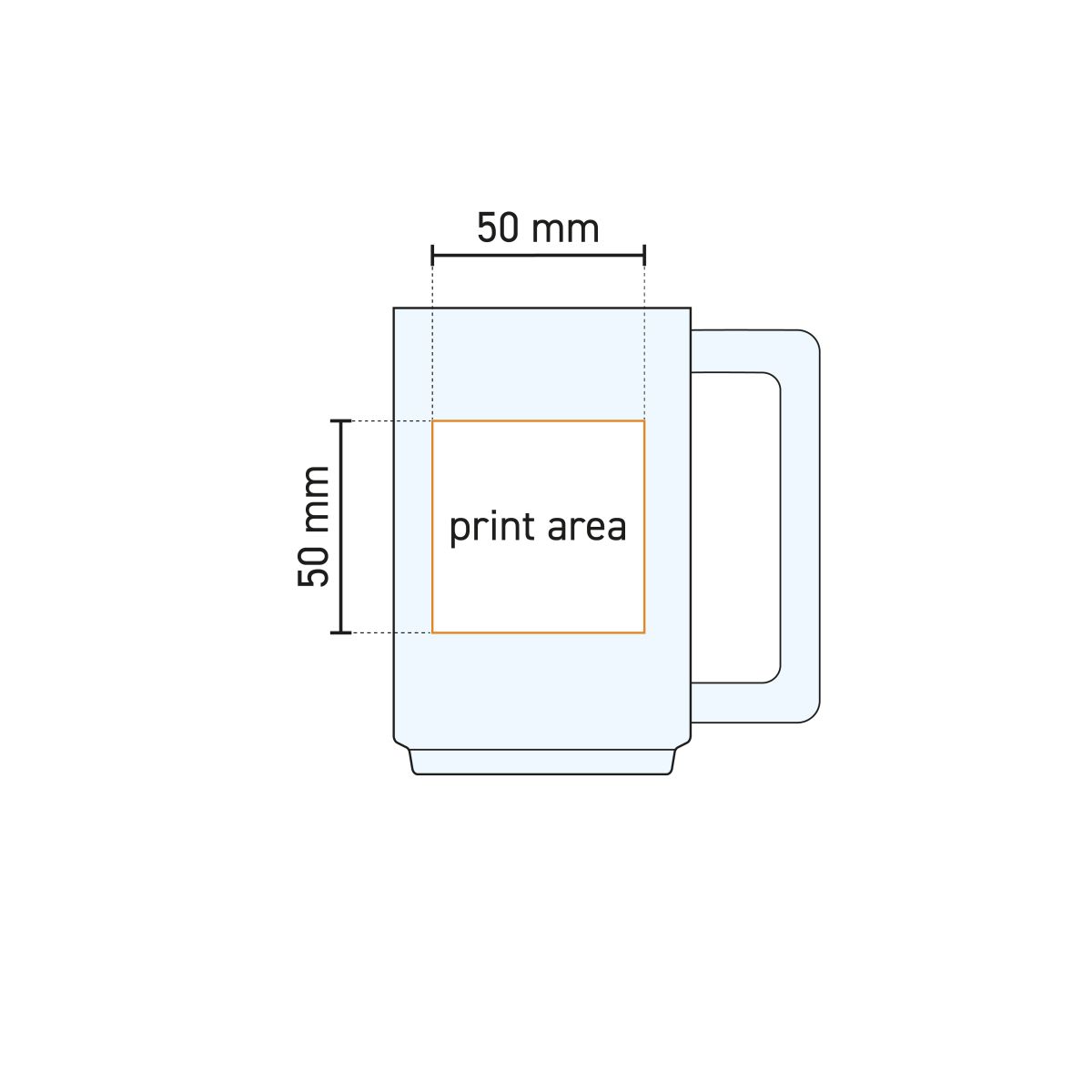 Technical working drawing of the Karo 32 cl tea glass with indication of printing area.