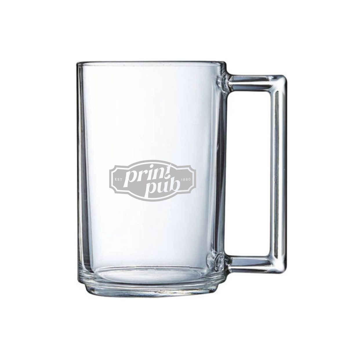 Tea glass Karo 32 cl. with finely engraved PrintPub logo visible on the front.
