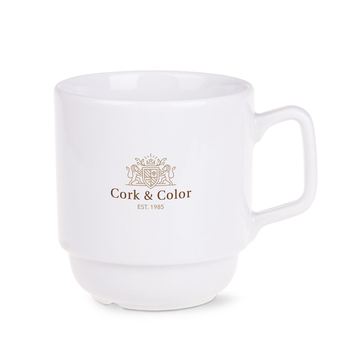 Torino mug 28 cl. porcelain with multicoloured CorkColor logo visible on front.