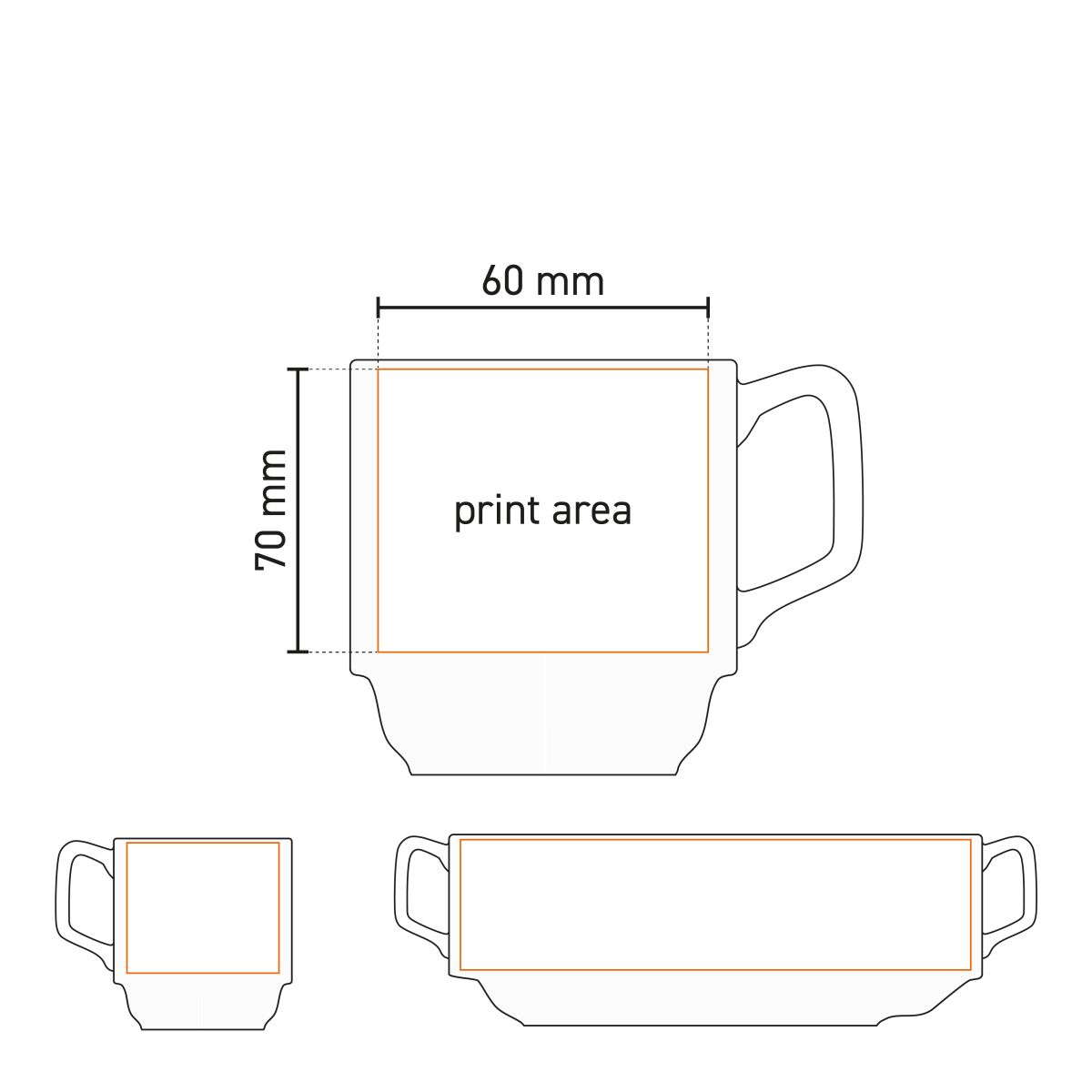 Technical working drawing with printing area for logo on Torino mug 28 cl. porcelain.