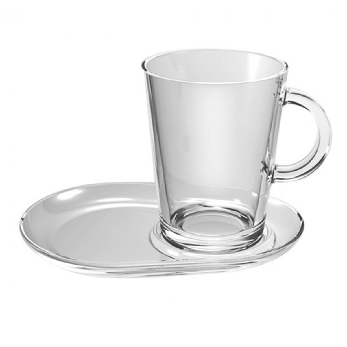 Vooraanzicht van Tribeca Thee glas 40 cl met blanco schotel in heldere uitvoering. Vooraanzicht van Tribeca Thee glas 40 cl met blanco schotel in heldere uitvoering.