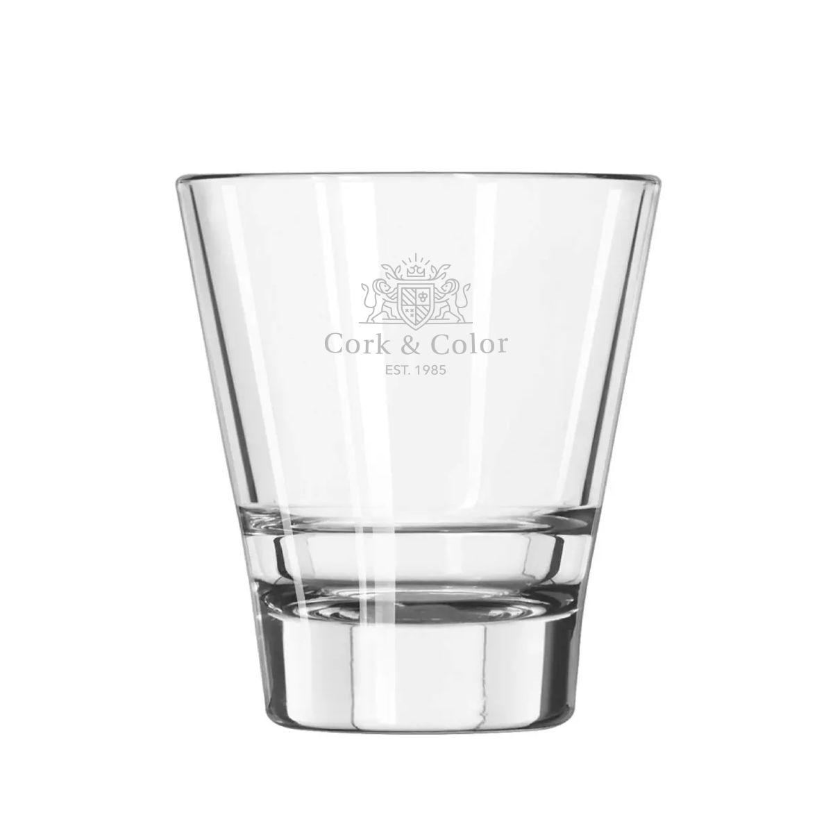 Tumbler Libbey Endeavor 26 cl. with engraved CorkColor logo on the front surface of the glass.