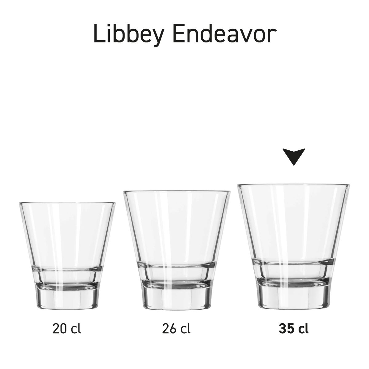 Series overview of Libbey Endeavor glasses with different contents placed side by side.