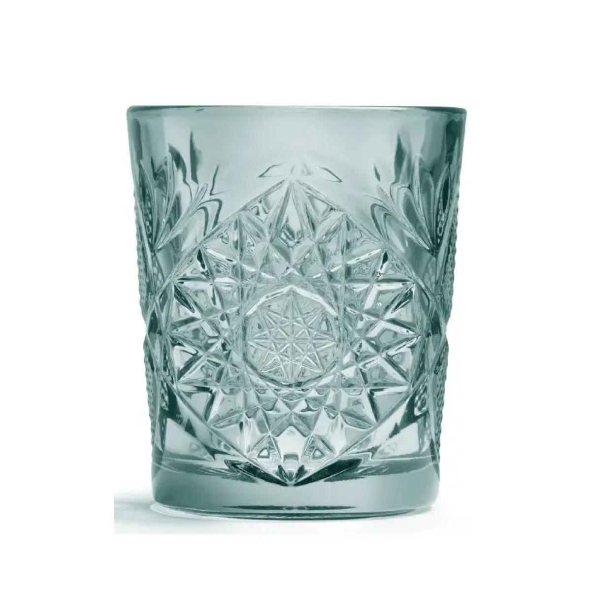 Green Tumbler Onis Hobstar 35 cl glass with cut star pattern, front view without printing