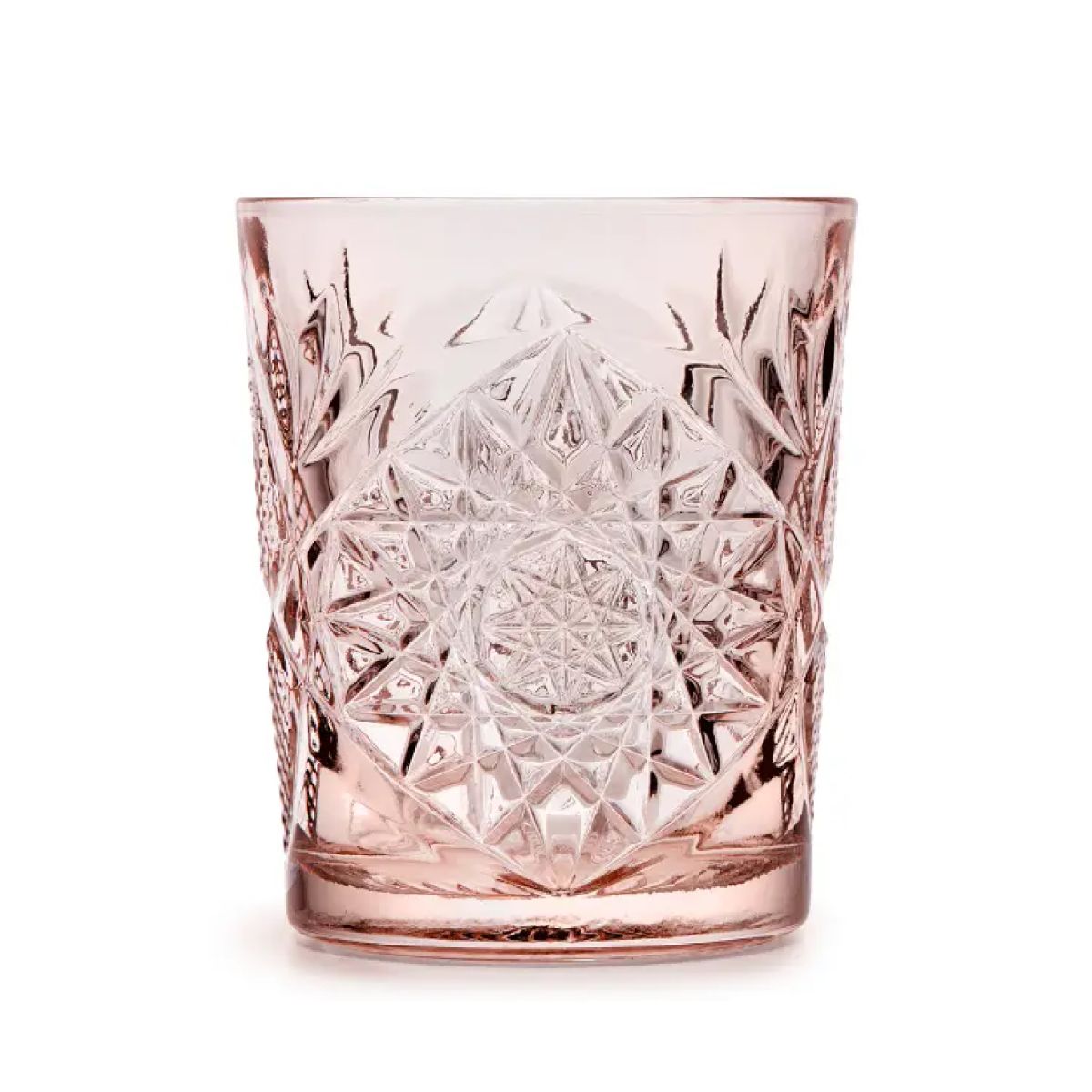 Pink Tumbler Onis Hobstar 35 cl glass with cut star pattern, front view without printing