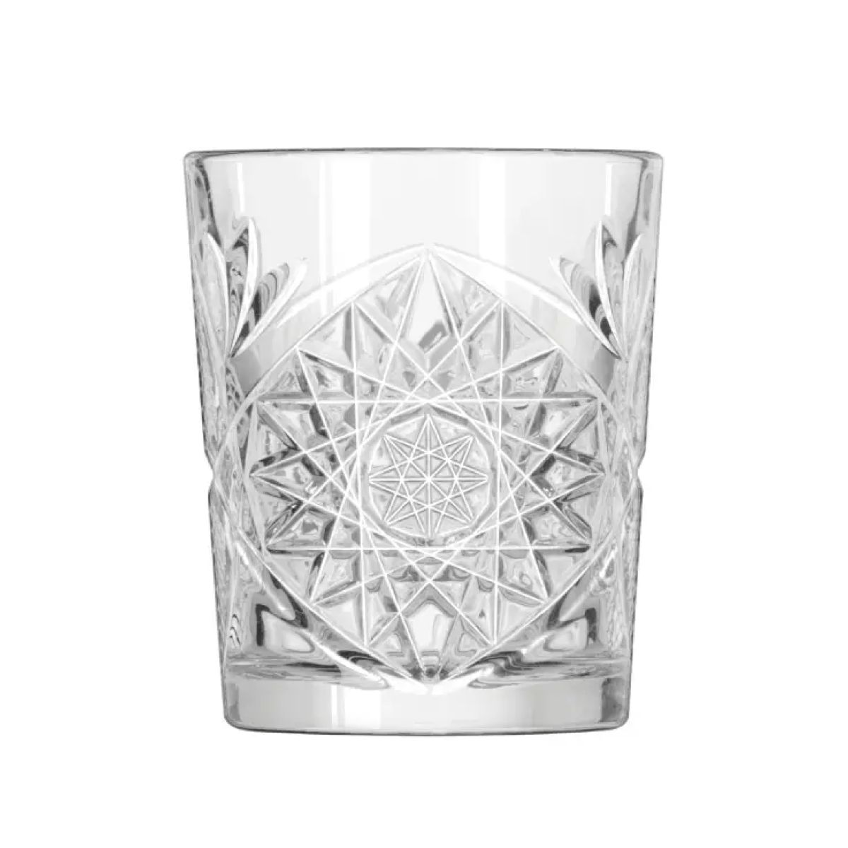 Transparent Tumbler Onis Hobstar 35 cl glass with cut star pattern, front view without printing