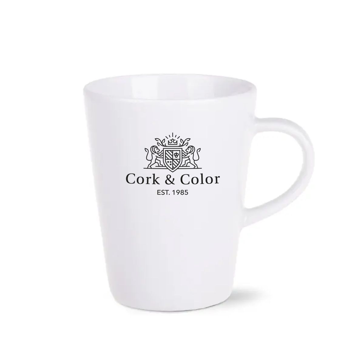 Victor Mug 24 cl in front view, featuring one-coloured CorkColor logo on the centre surface.