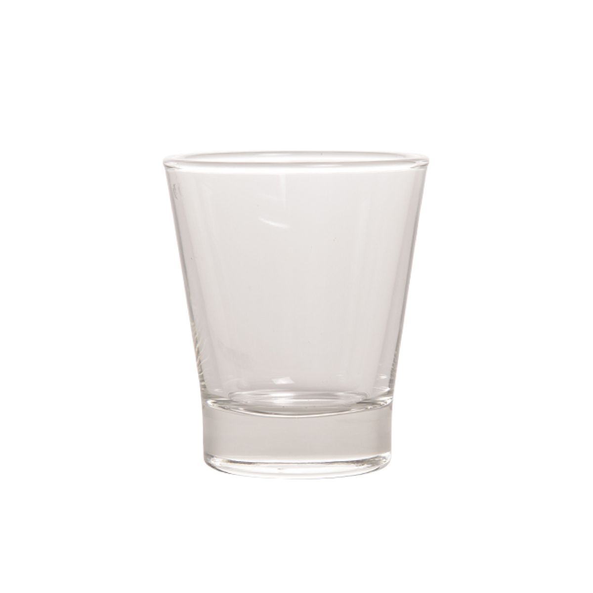 Vooraanzicht van helder waterglas Cafeïno 9 cl, gemaakt van transparant glas met rechte vorm. Vooraanzicht van helder waterglas Cafeïno 9 cl, gemaakt van transparant glas met rechte vorm.