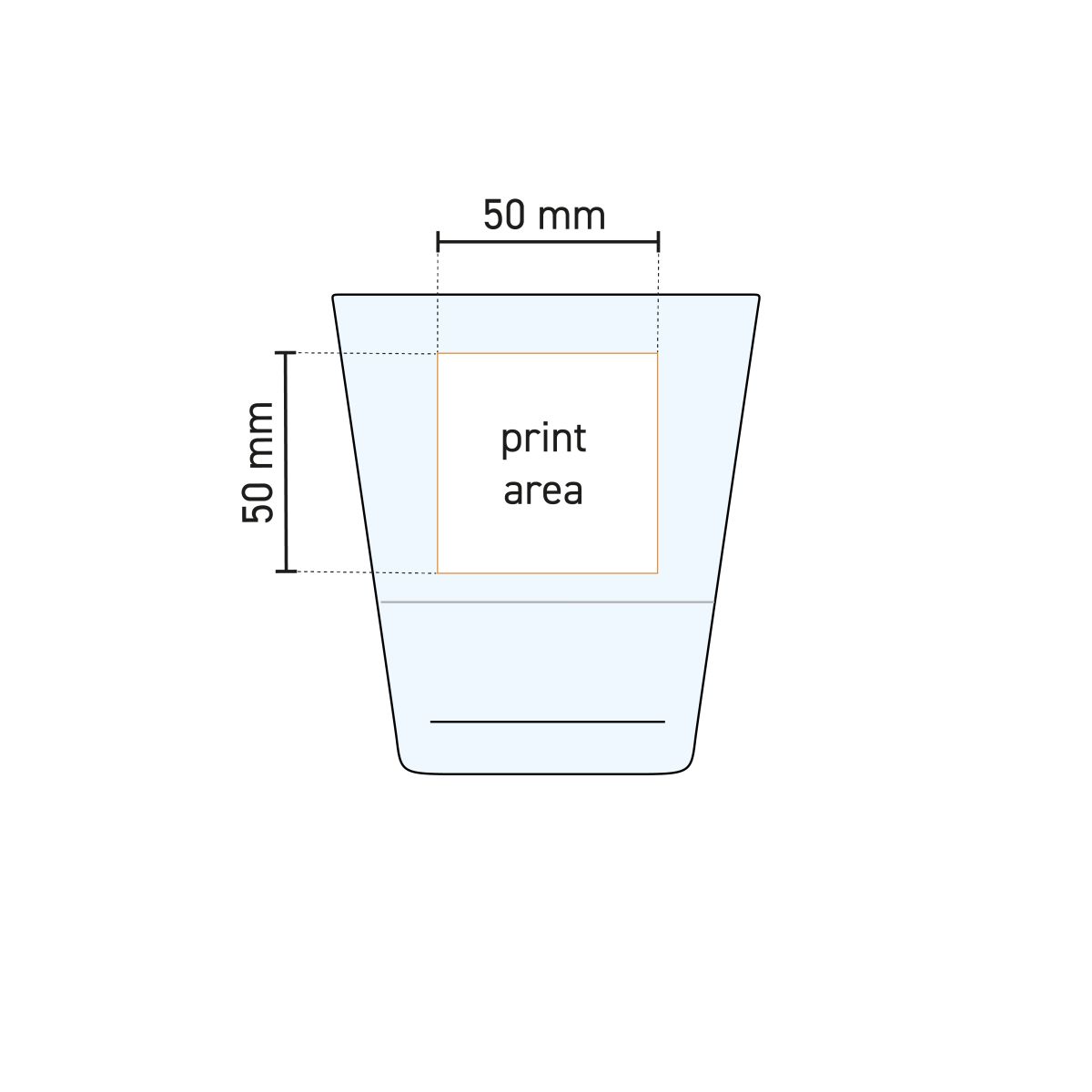 Technical working drawing of the whisky glass Grande S 41 cl with indication of pressure area.