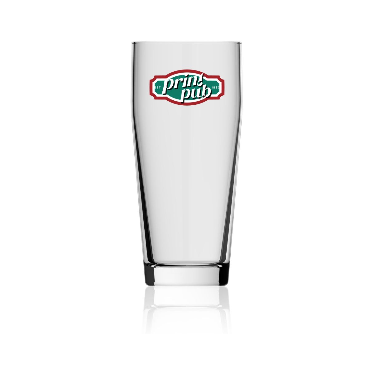 Willibecher 38 cl. made of clear glass with a multicoloured PrintPub logo on the front panel