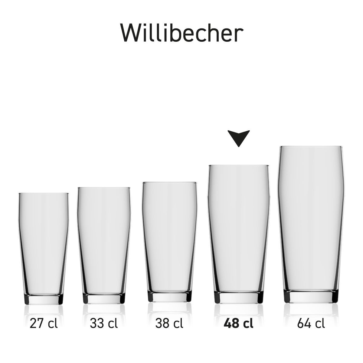 Willibecher 48 cl. glass, part of a series; several examples shown side by side