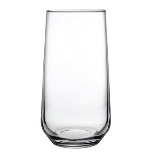 Transparent 47 cl Allegra long drink glass in glass with sleek front view and straight cylindrical shape.