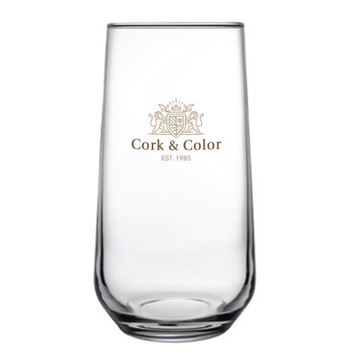 Allegra long drink glass 47 cl made of glass with CorkColor logo in multiple colours on the front view.