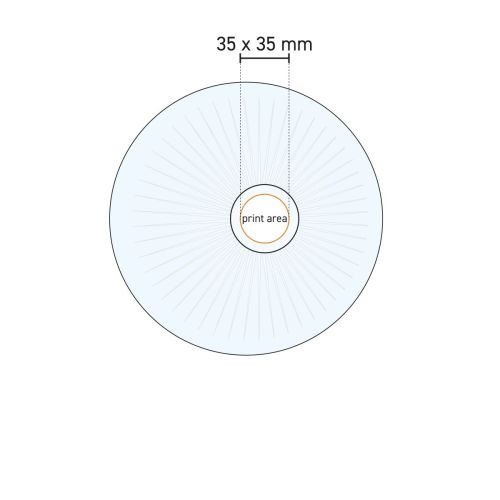 Printing area and working drawing of Barshine espresso saucer 14 cm in glass, with logo positioning.