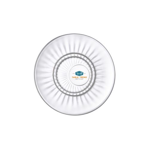 Barshine espresso saucer with multi-coloured TableTrend logo on the glass surface.