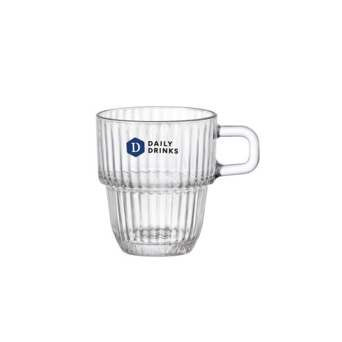 DailyDrinks logo in multiple colours on the front surface of the Barshine Espresso Glass 8.9 cl. glass.