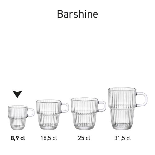 Series display of several Barshine glasses arranged side by side.