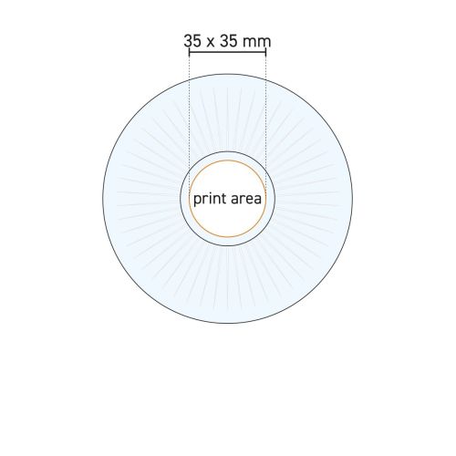 Detailed working drawing of Barshine coffee saucer 14 cm in glass with print area marking.